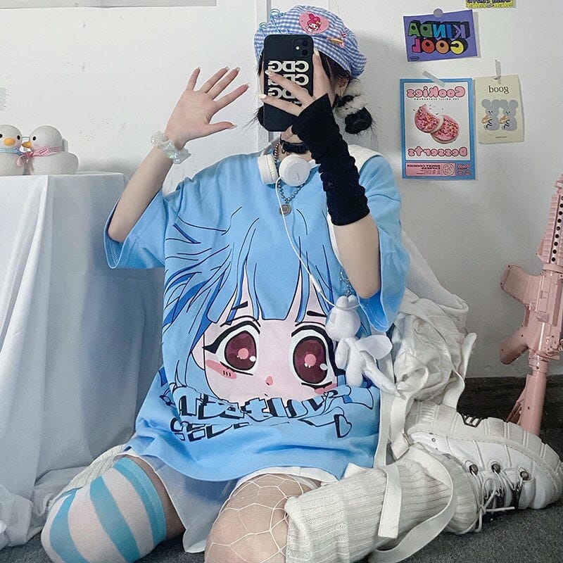 Kawaii Anime Cute Blue T-shirt