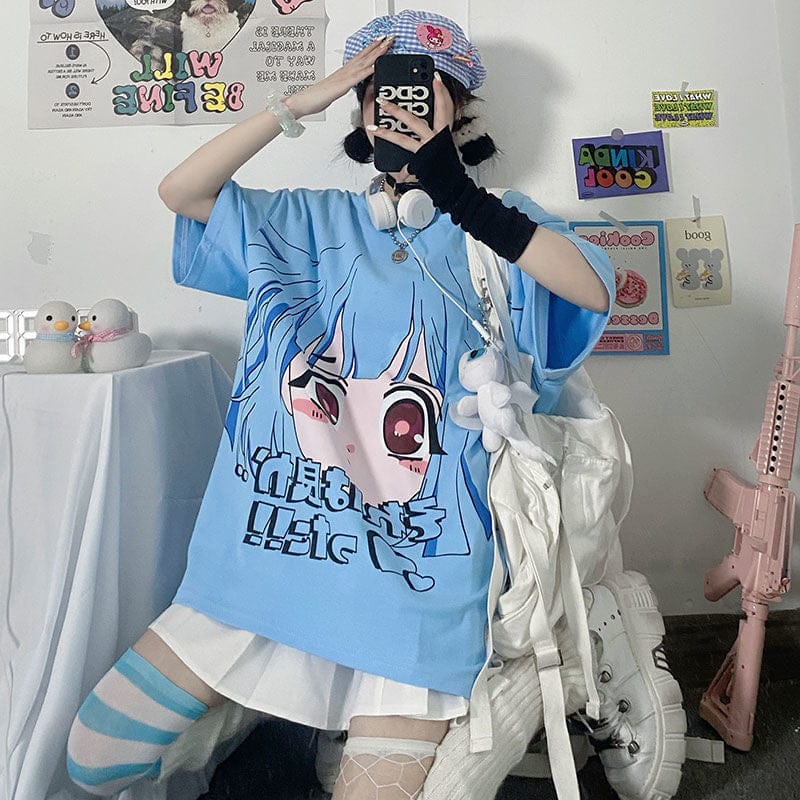 Kawaii Anime Cute Blue T-shirt