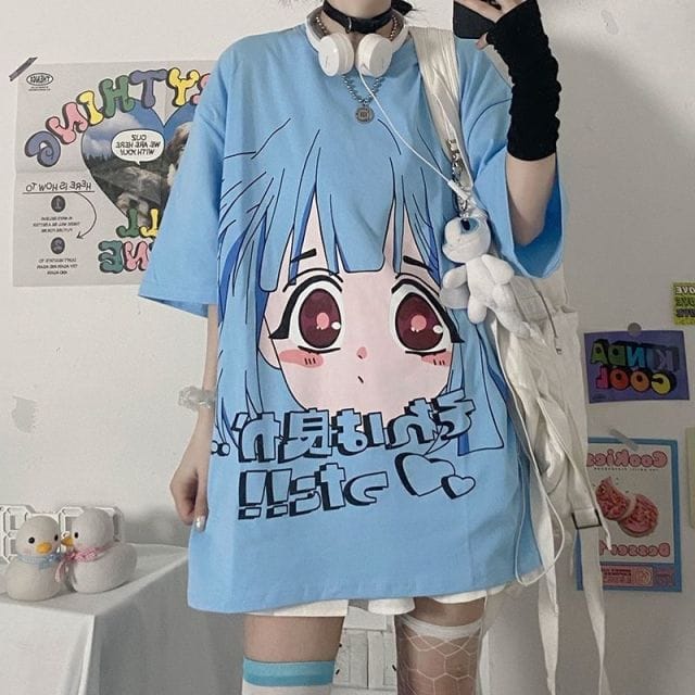 Kawaii Anime Cute Blue T-shirt