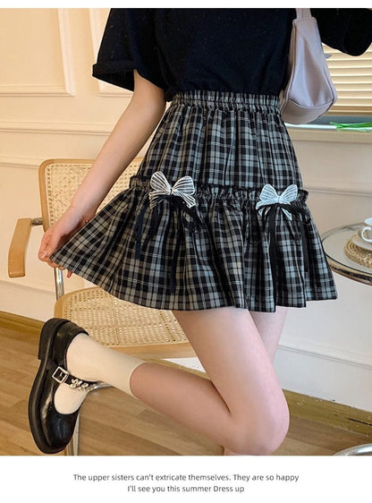 Kawaii Goth Plaid Bow Skirt