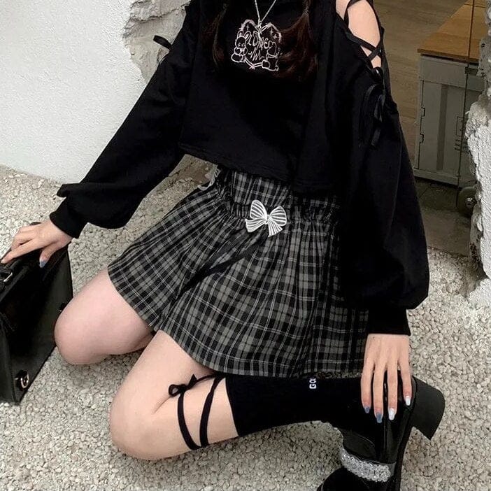 Kawaii Goth Plaid Bow Skirt