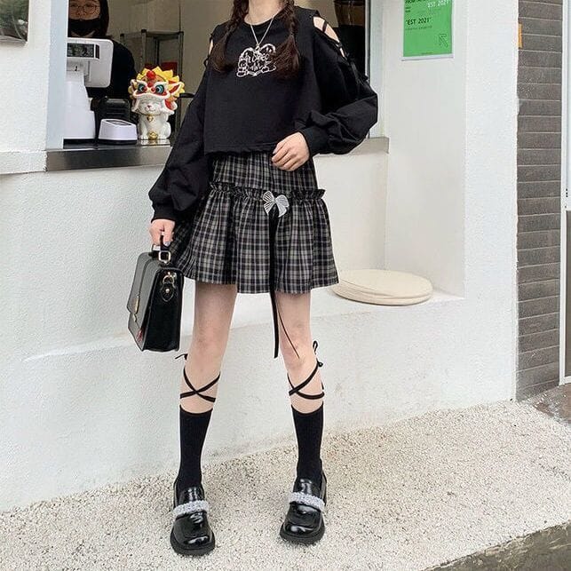 Kawaii Goth Plaid Bow Skirt