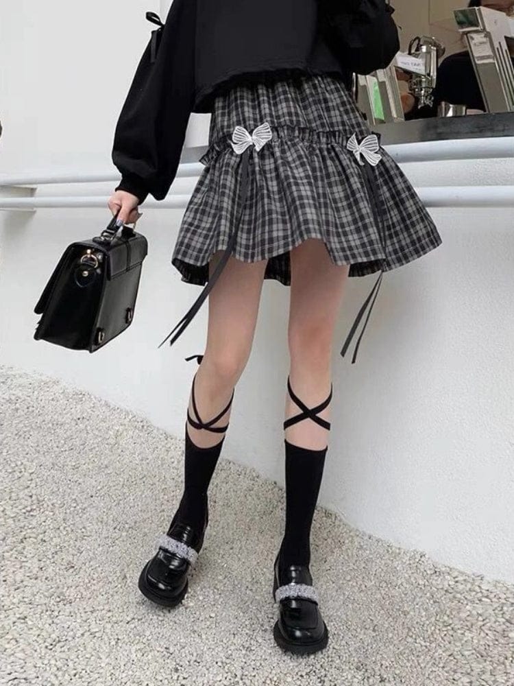 Kawaii Goth Plaid Bow Skirt