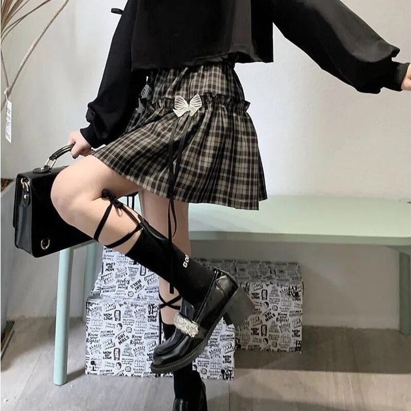 Kawaii Goth Plaid Bow Skirt