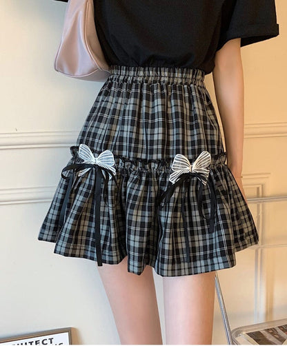 Kawaii Goth Plaid Bow Skirt