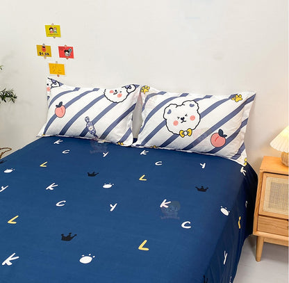 Navy White Striped Bear Peach Bedding Set