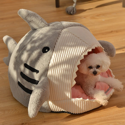 Blue Gray Shark Cat Dog Pet Bed House Hideout