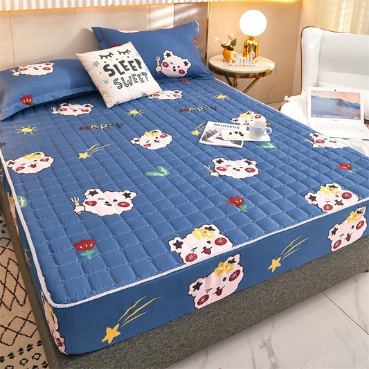 Blue Kawaii Bear Quilted Fitted Bedsheet