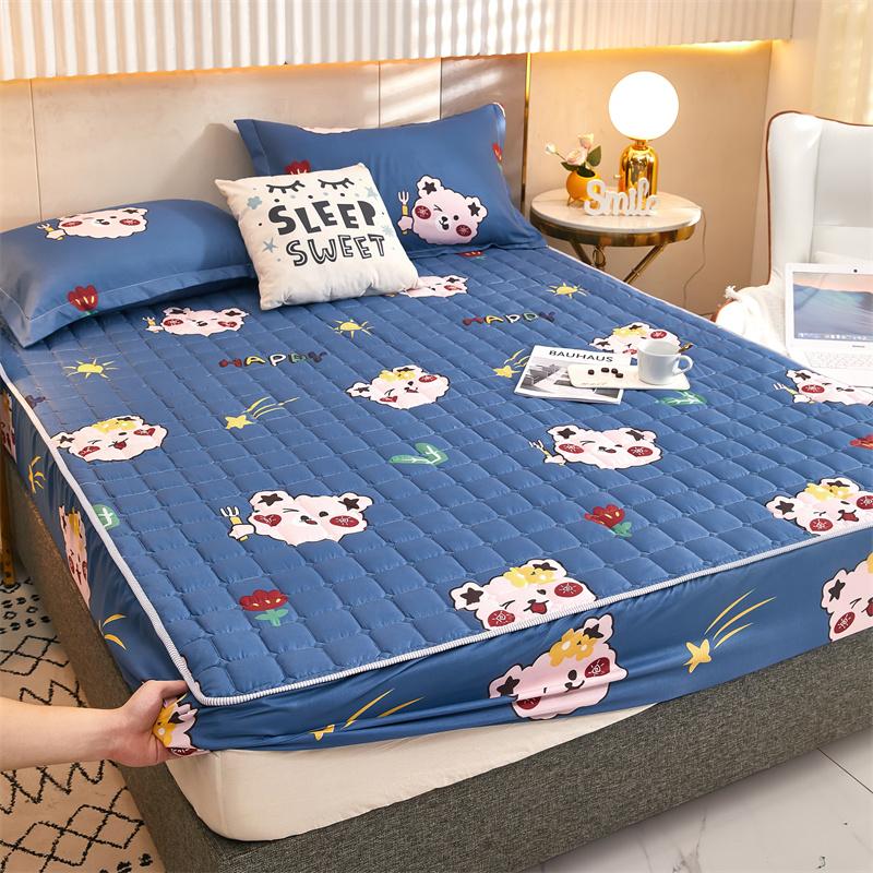 Blue Kawaii Bear Quilted Fitted Bedsheet