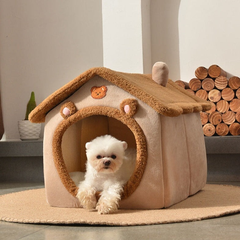 Brown Bear Soft Cat Dog Pet House Kennel