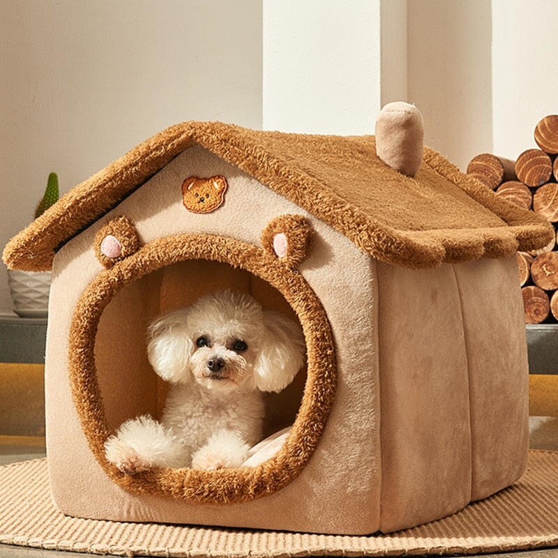 Brown Bear Soft Cat Dog Pet House Kennel