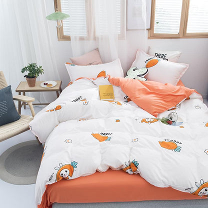 Carrot & Bunny White Print Bedding Set