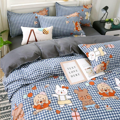 Checkered Blue and Bears on Grey Bedding Set