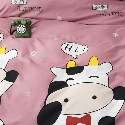 Cheerful 'Hi' Cow Pink & Grey Bedding Set