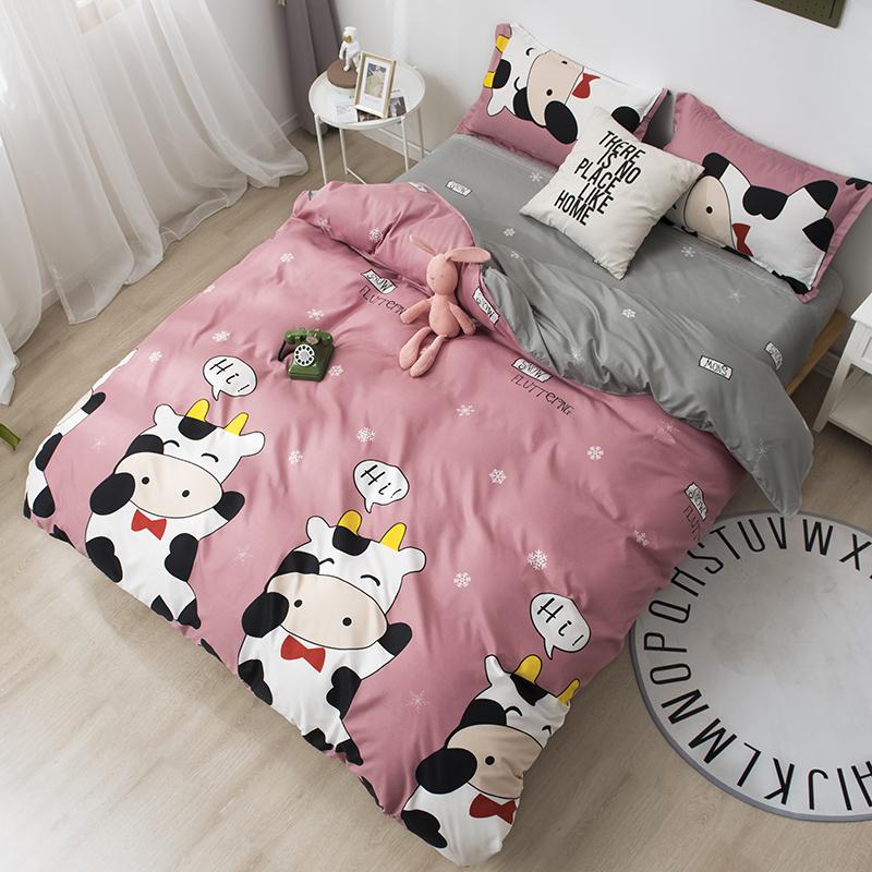 Cheerful 'Hi' Cow Pink & Grey Bedding Set