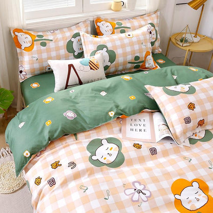 Cute Bear & Flower Print Bedding Set