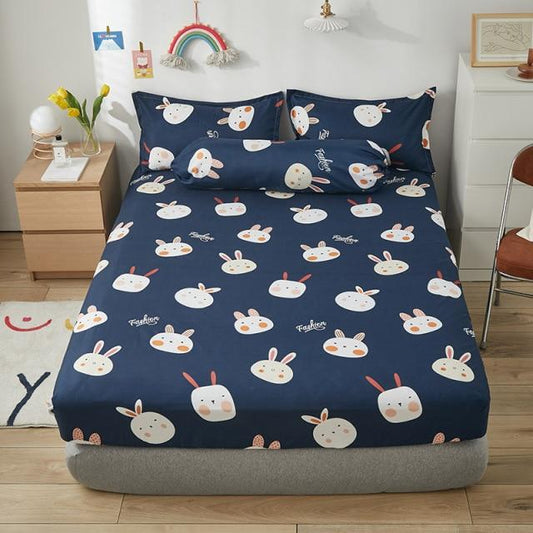 Cute Navy Blue Bunny Fitted Bedsheet