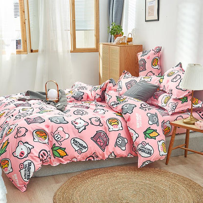 Cute Pink Pig Pattern Bedding Set