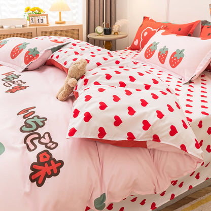 Cute Strawberry Animal Heart Bedding Set