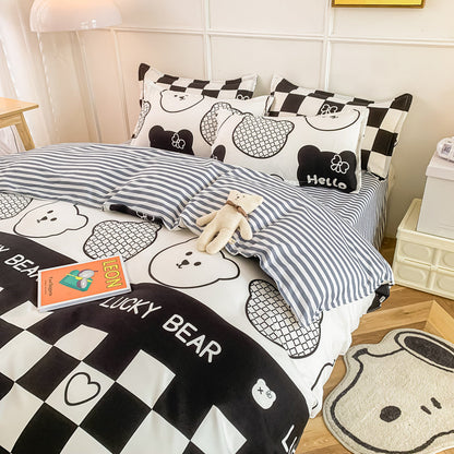 Gray Bear Checkered Bedding Set