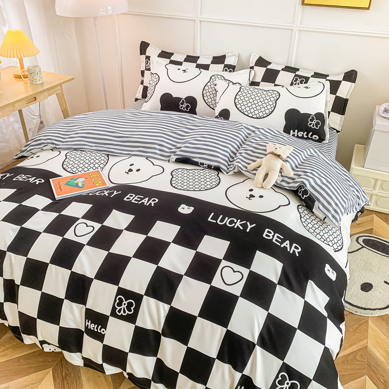 Gray Bear Checkered Bedding Set