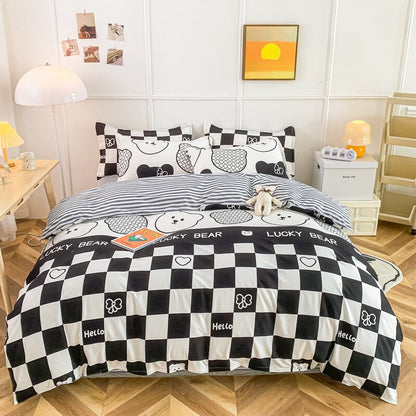 Gray Bear Checkered Bedding Set