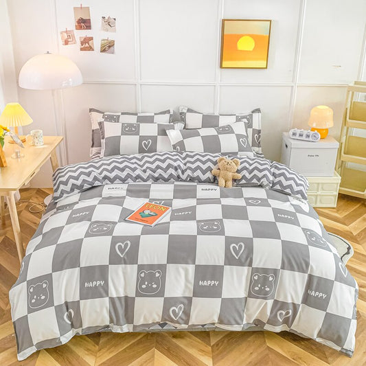 Gray Bear Checkered Bedding Set