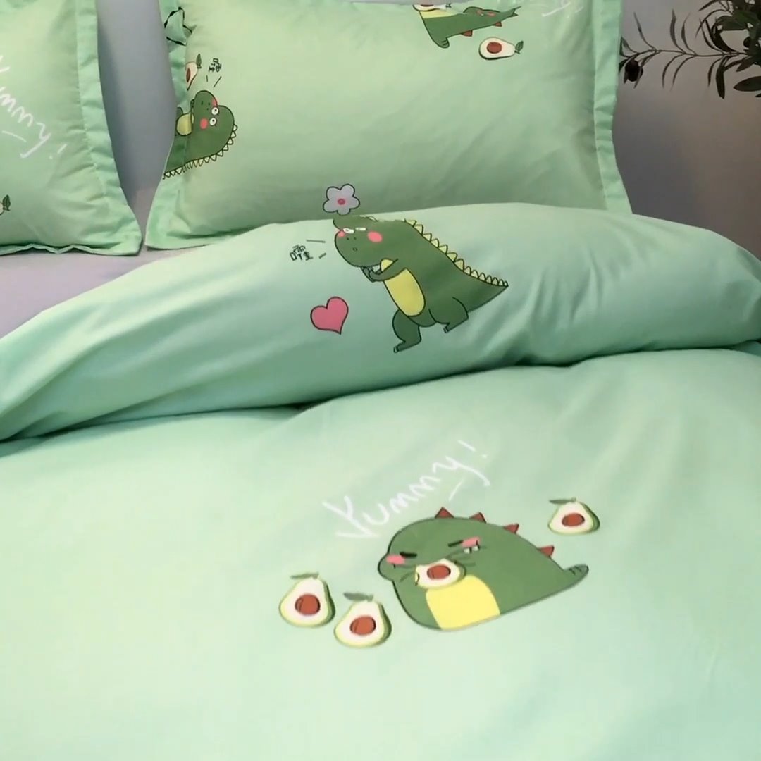 Green Dinosaur and Avocado Bedding Set