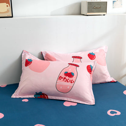 Japanese Strawberry Hearts Pink Cream Bedding Set