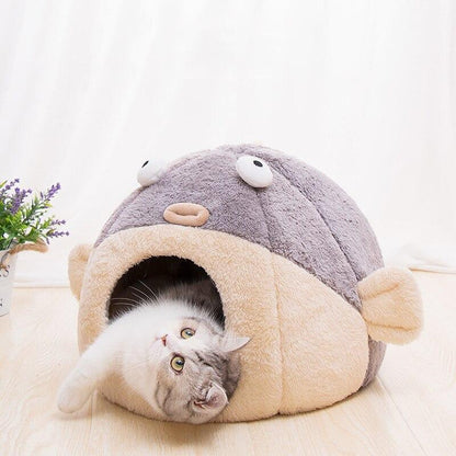 Kawaii Funny Pastel Pufferfish Cat Bed