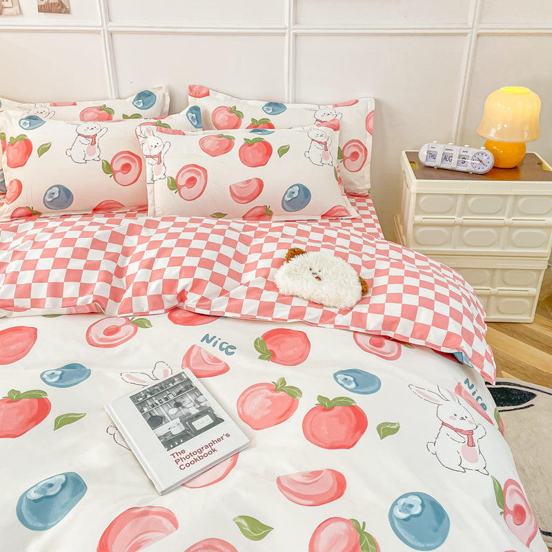 Kawaii Pastel Peach Bunny Bedding Set