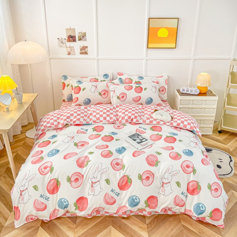 Kawaii Pastel Peach Bunny Bedding Set