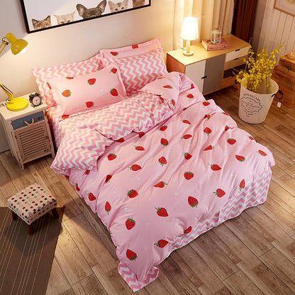 Kawaii Strawberry ZigZag Bedding Set