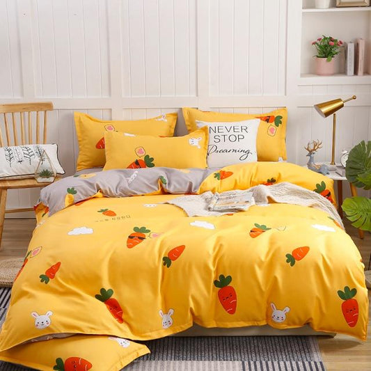 Korean Bunny and Carrot Print Supreme Polyester Bedding Set