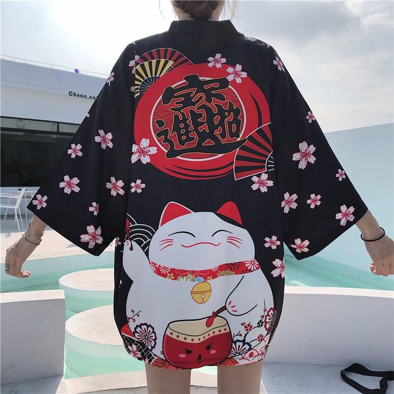 Japanese Lucky Cat Lightweight Kimono Top