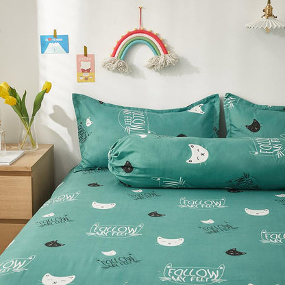 Mint Cat Pattern Fitted Bedsheet