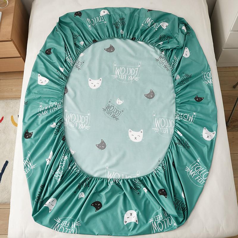 Mint Cat Pattern Fitted Bedsheet