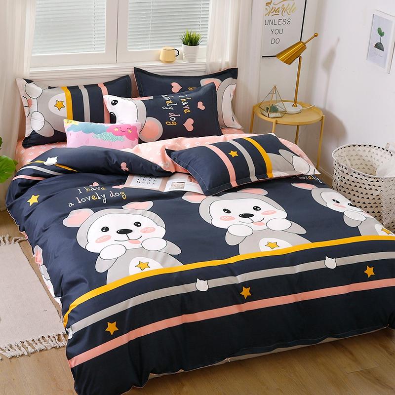 Navy Blue & Pink Puppy Print Bedding Set