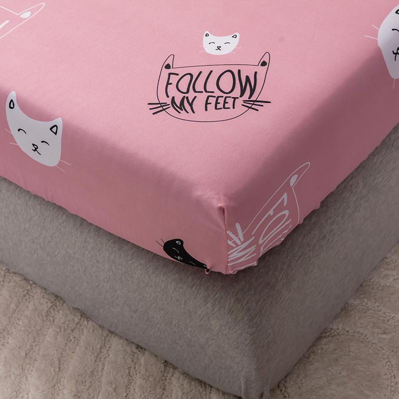 Pink Cat Pattern Fitted Bedsheet