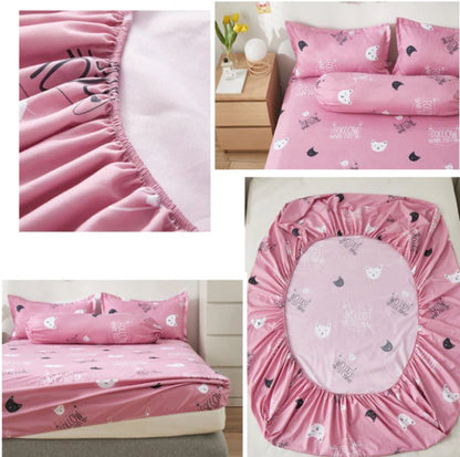 Pink Cat Pattern Fitted Bedsheet