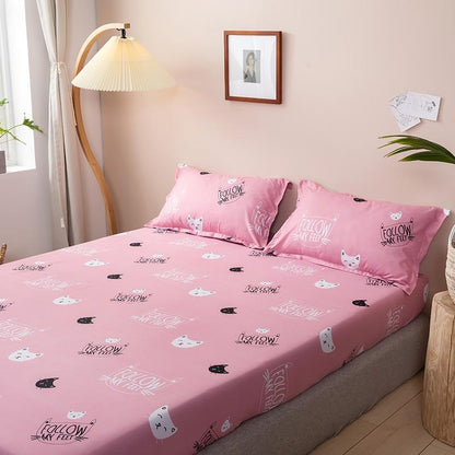 Pink Cat Pattern Fitted Bedsheet