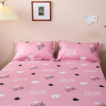 Pink Cat Pattern Fitted Bedsheet