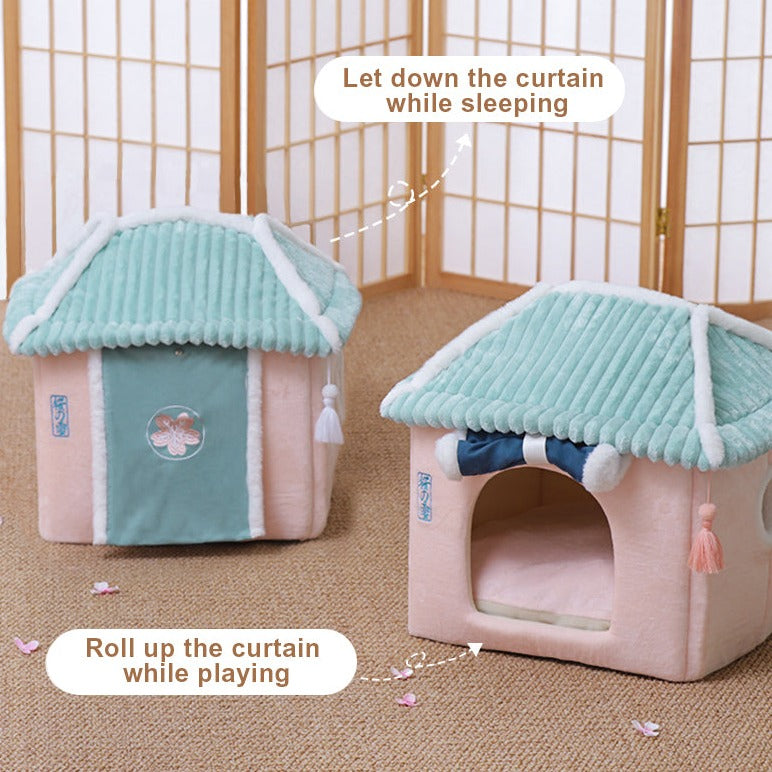 Sakura Temple Pink Green Shrine Cat Dog Bed Hideout House