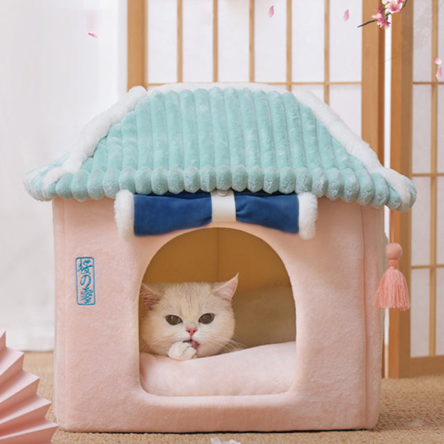 Sakura Temple Pink Green Shrine Cat Dog Bed Hideout House