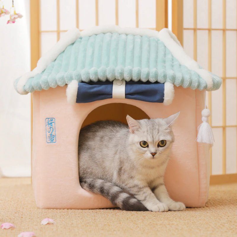 Sakura Temple Pink Green Shrine Cat Dog Bed Hideout House