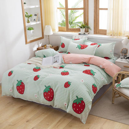 Sweet Strawberry and Cute Peach Print Bedding Set