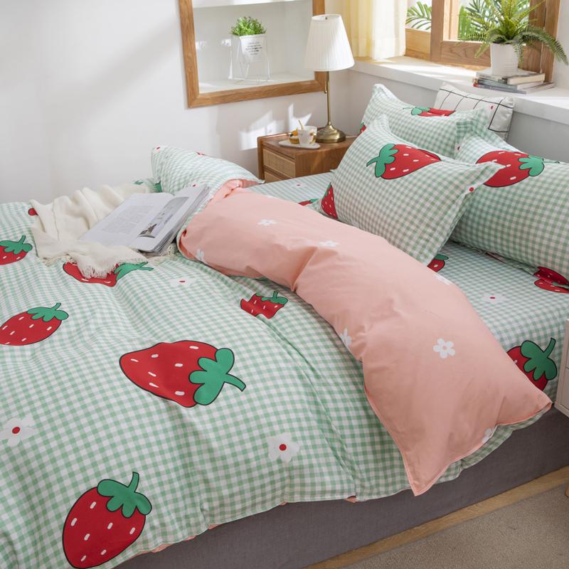 Sweet Strawberry and Cute Peach Print Bedding Set