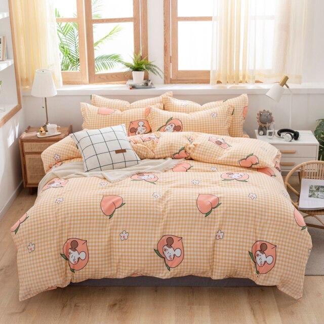 Sweet Strawberry and Cute Peach Print Bedding Set