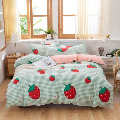 Sweet Strawberry and Cute Peach Print Bedding Set