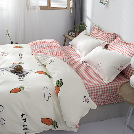 White Carrot & Mushrooms Print Bedding Set